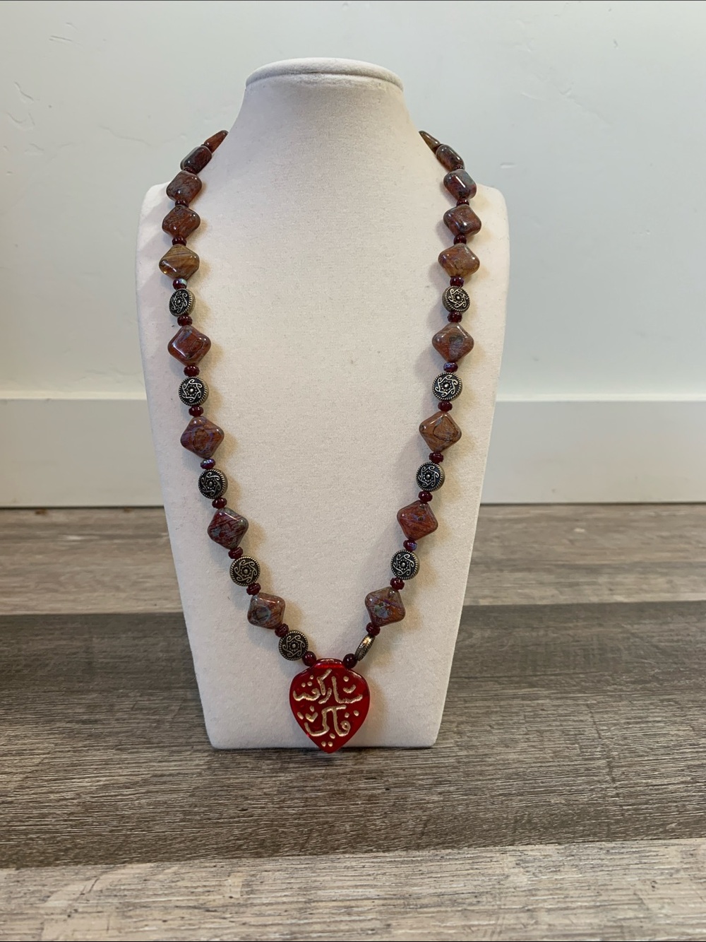 Red Glass Pendant Glass Beaded Necklace